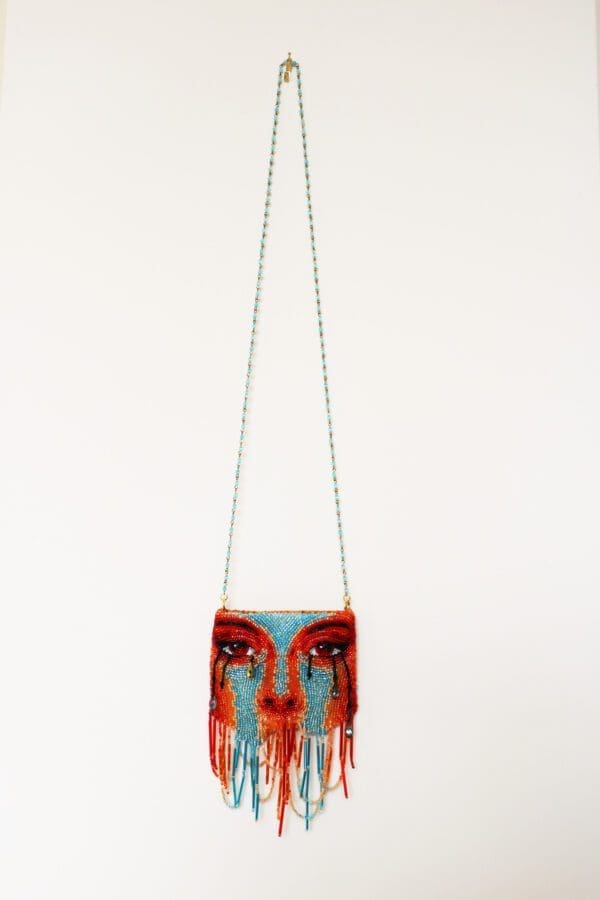 Red and blue color face purse on the display